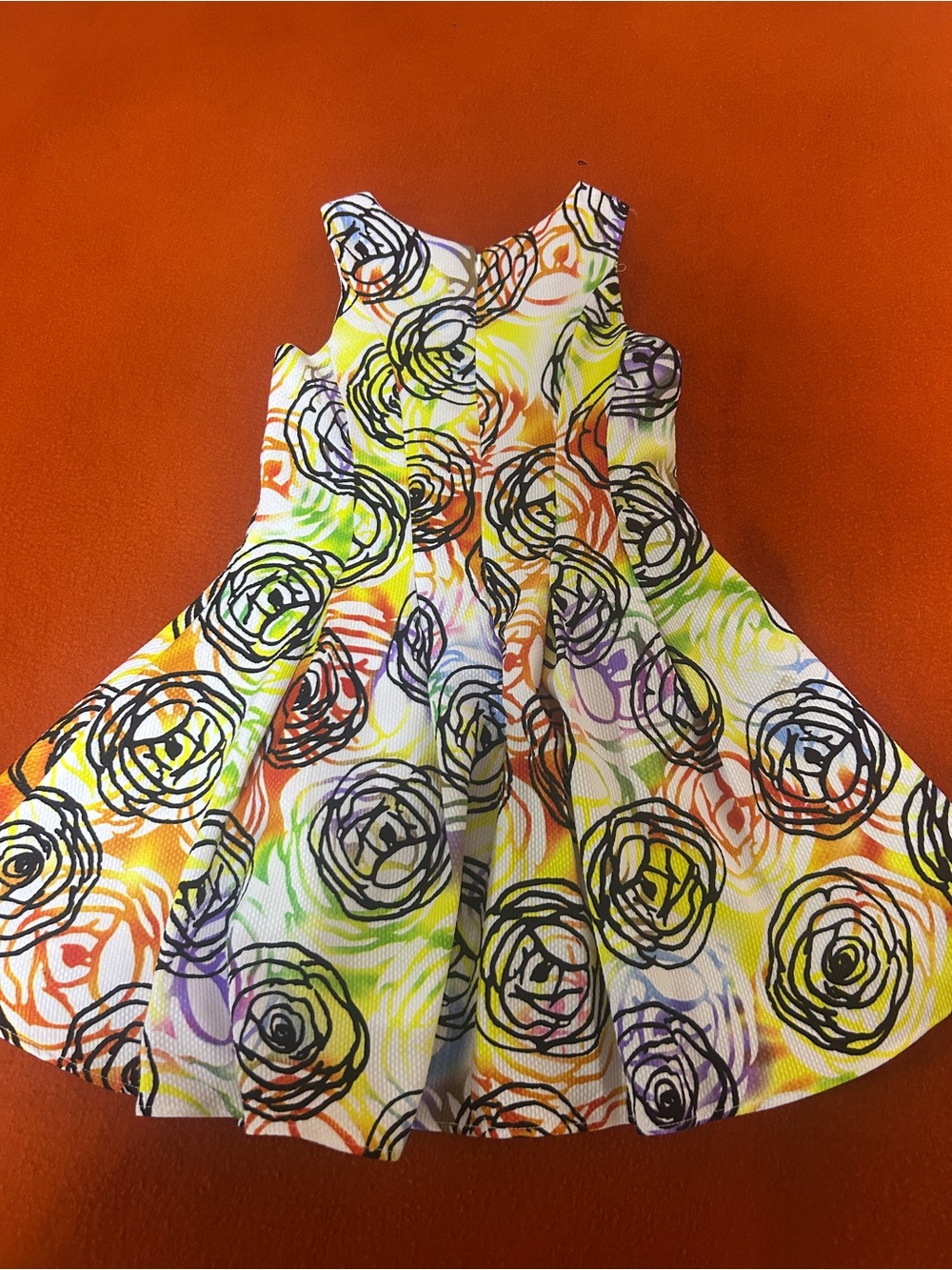 Girls Sleeveless Floral Swirl Fit-and-Flare Dress in Multicolor